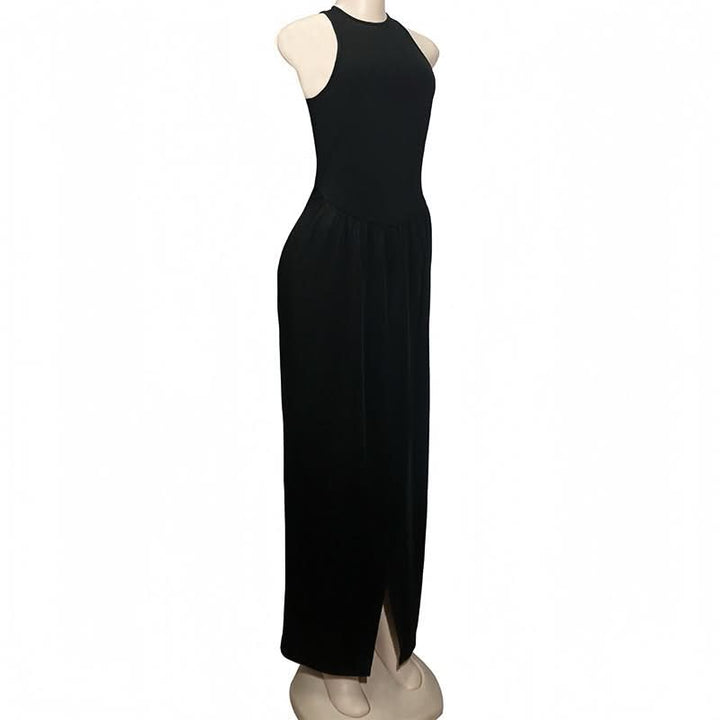Crewneck slit sleeveless zip-up maxi dress  | Festival Outfits Women