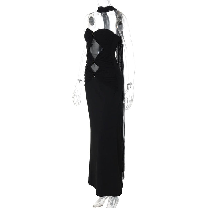 Hollow out ruched backless tube cut out maxi dress  | Festival Outfits Women-final-sale