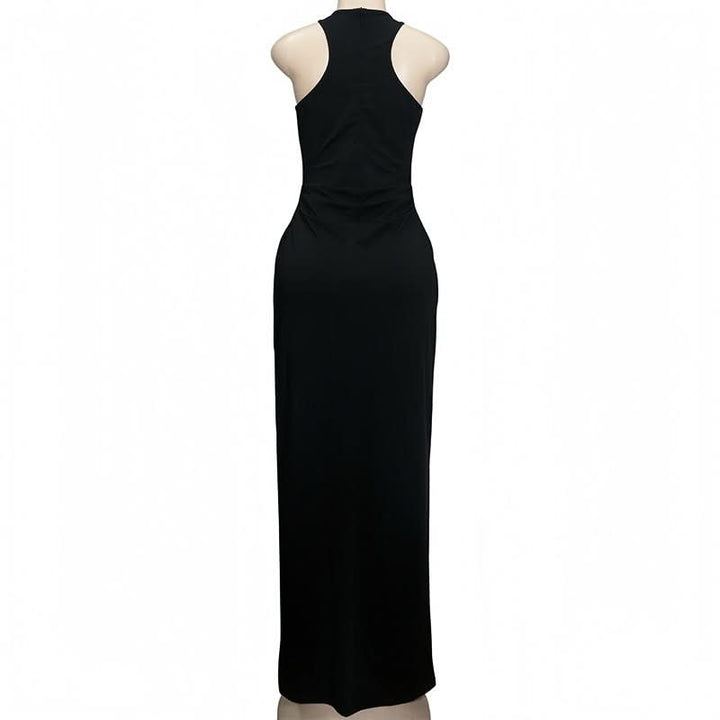 Crewneck slit sleeveless zip-up maxi dress  | Festival Outfits Women