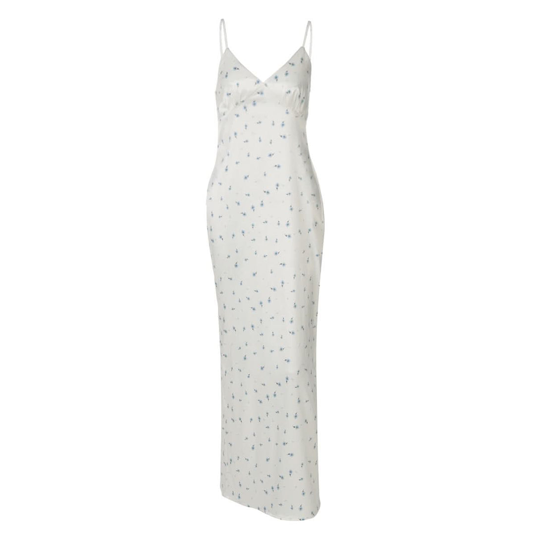 Slit v neck flower print zip-up cami maxi dress  | Festival Outfits Women