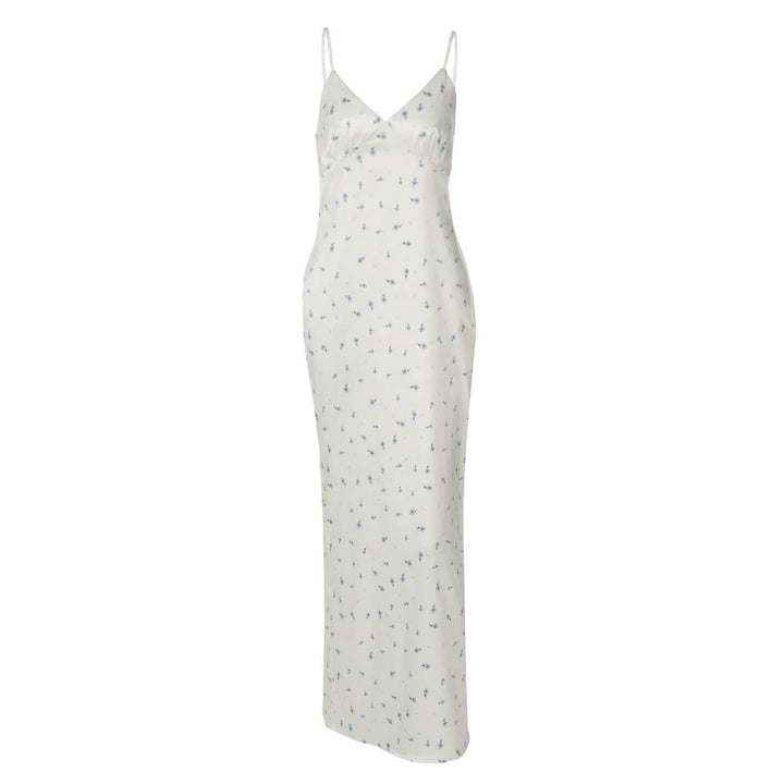 Slit v neck flower print zip-up cami maxi dress  | Festival Outfits Women