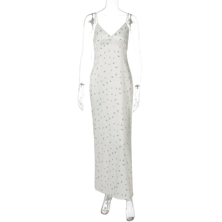 Slit v neck flower print zip-up cami maxi dress  | Festival Outfits Women
