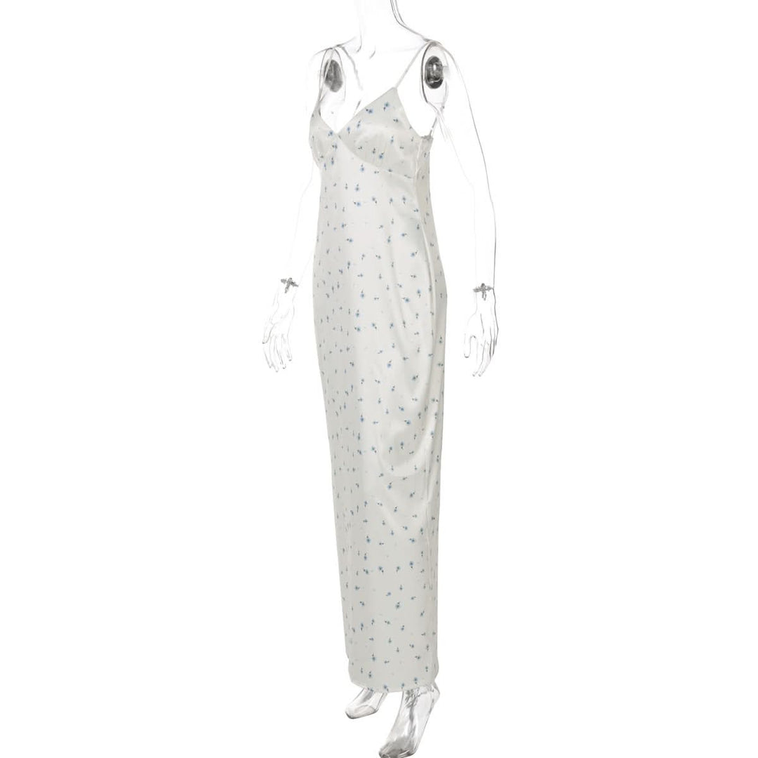 Slit v neck flower print zip-up cami maxi dress  | Festival Outfits Women