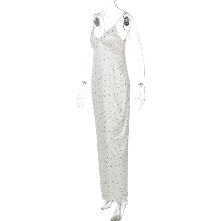 Slit v neck flower print zip-up cami maxi dress  | Festival Outfits Women