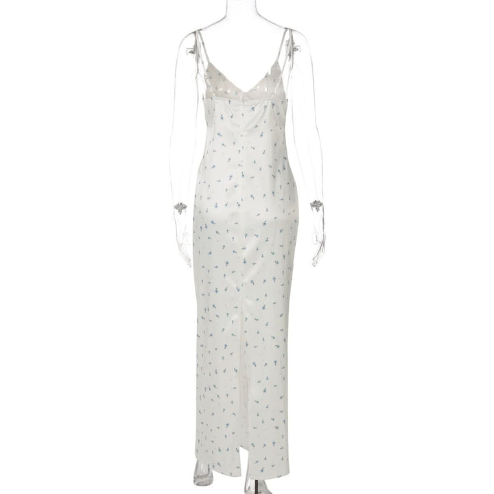 Slit v neck flower print zip-up cami maxi dress  | Festival Outfits Women