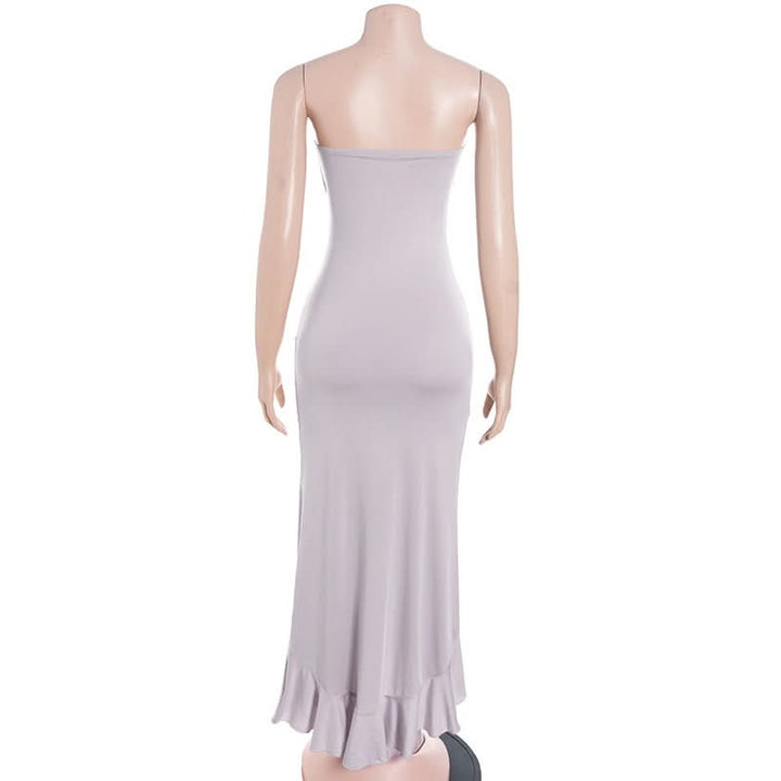 Hollow out ruched ruffle tube cut out maxi dress  | Festival Outfits Women