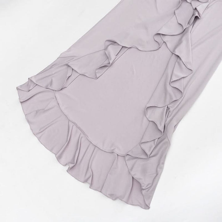 Hollow out ruched ruffle tube cut out maxi dress  | Festival Outfits Women