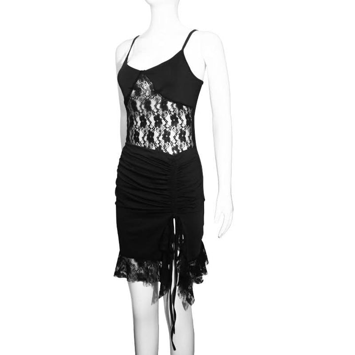 Drawstring ruched lace u neck cami mini dress  | Festival Outfits Women