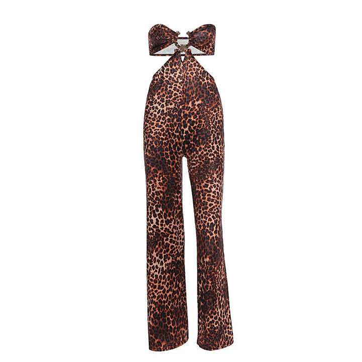 Leopard print hollow out jumpsuit  | Festival Outfits Women