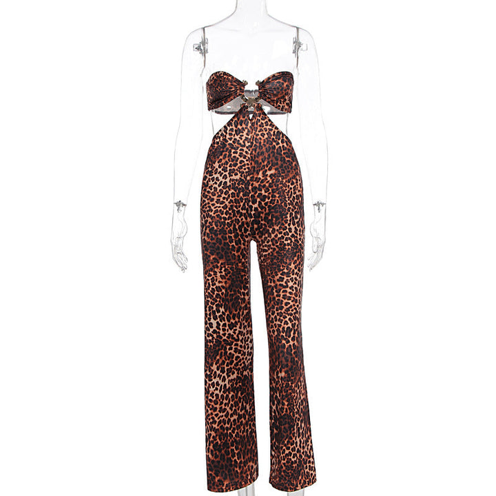 Leopard print hollow out jumpsuit  | Festival Outfits Women