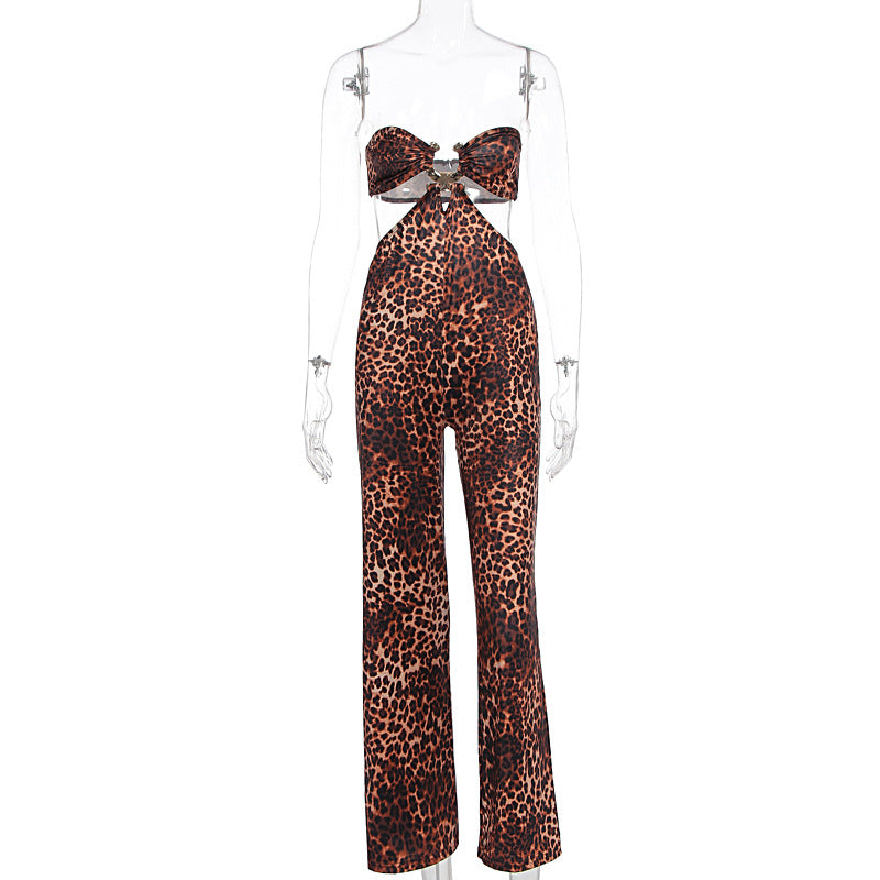 Leopard print hollow out jumpsuit  | Festival Outfits Women