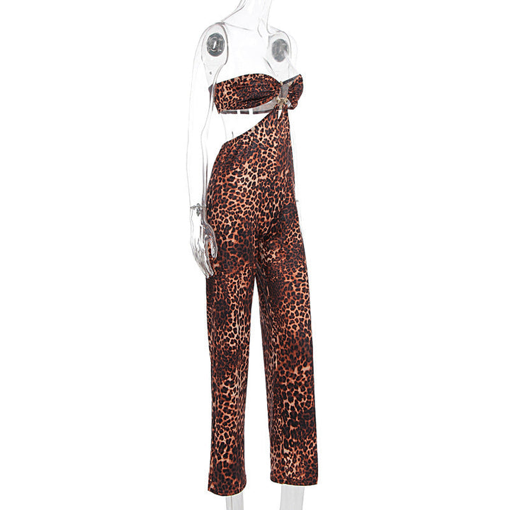 Leopard print hollow out jumpsuit  | Festival Outfits Women