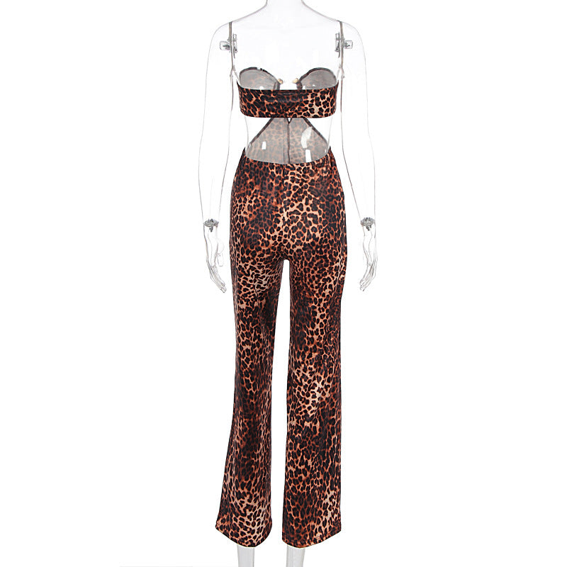 Leopard print hollow out jumpsuit  | Festival Outfits Women