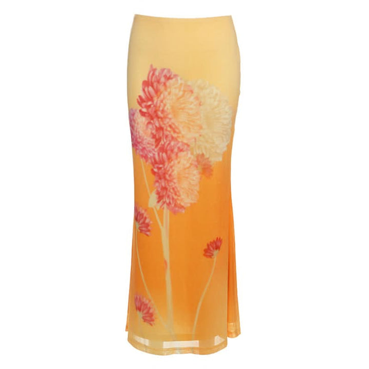 Mesh flower print contrast maxi skirt  | Festival Outfits Women