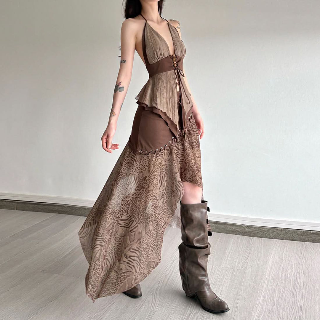 Irregular leopard print contrast midi skirt  | Festival Outfits Women