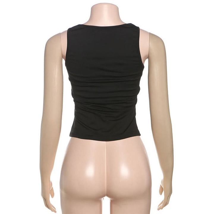 Crewneck hollow out metal chain solid cut out top  | Festival Outfits Women