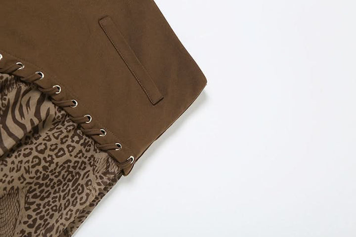 Irregular leopard print contrast midi skirt  | Festival Outfits Women