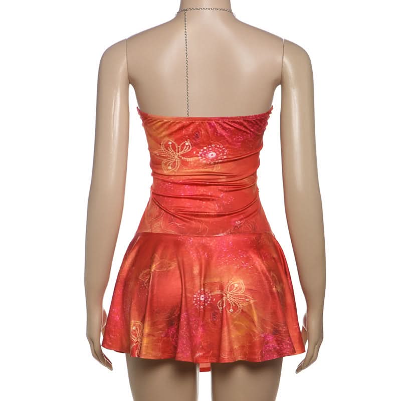 Metal chain halter hollow out print cut out mini dress  | Festival Outfits Women-final-sale