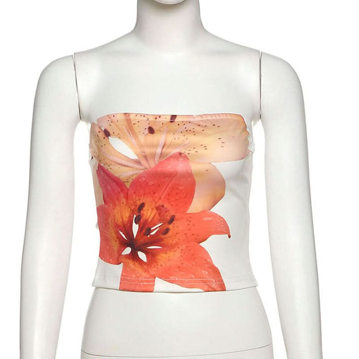 Flower print backless contrast tube top  | Festival Outfits Women