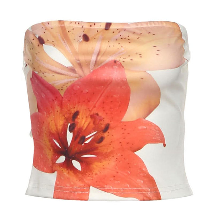 Flower print backless contrast tube top  | Festival Outfits Women
