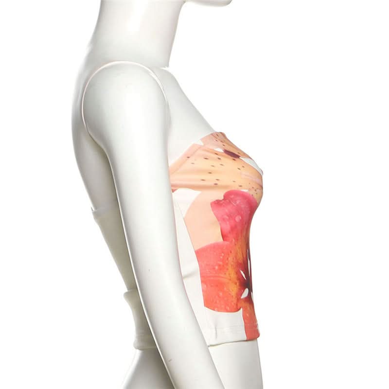 Flower print backless contrast tube top  | Festival Outfits Women