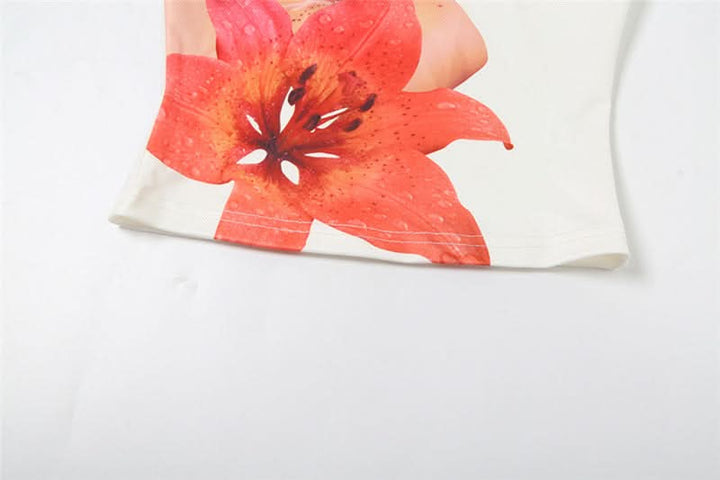 Flower print backless contrast tube top  | Festival Outfits Women