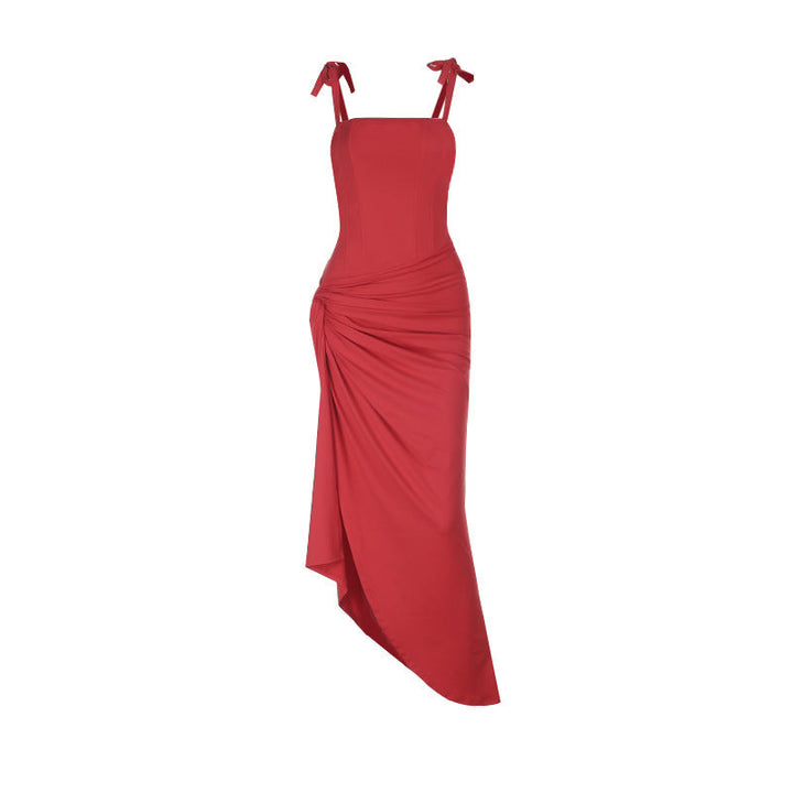 Square neck ruched high slit cami maxi dress  | Festival Outfits Women