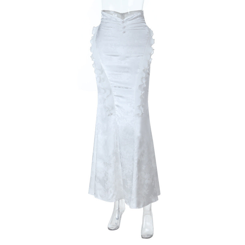 Beaded ruffle lace zip-up maxi skirt  | Festival Outfits Women