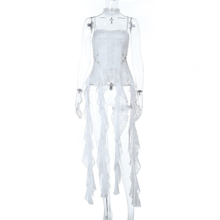 Cross pattern lace backless cami top  | Festival Outfits Women-final-sale
