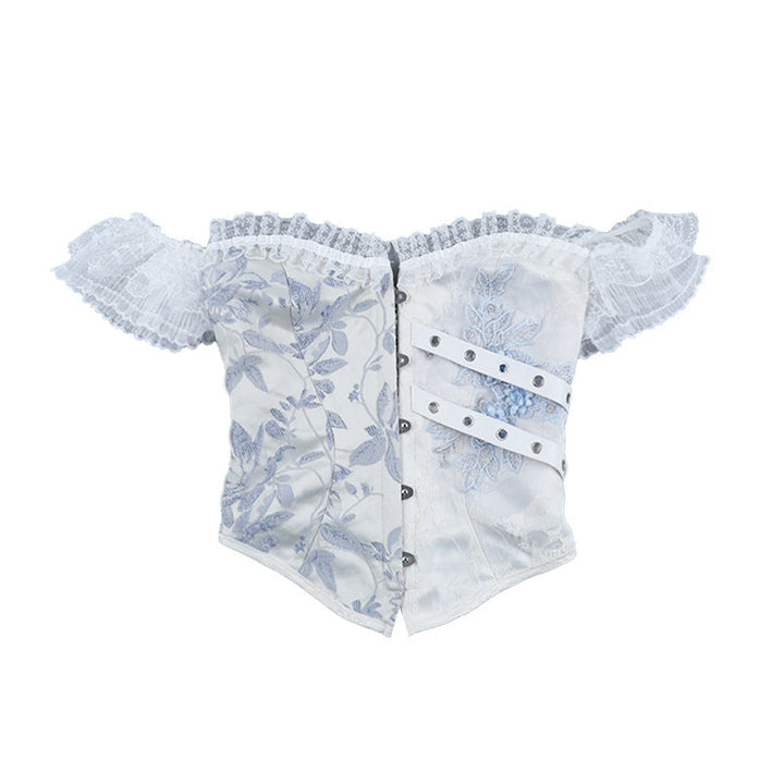 Off shoulder sweetheart neck smocked flower pattern top  | Festival Outfits Women