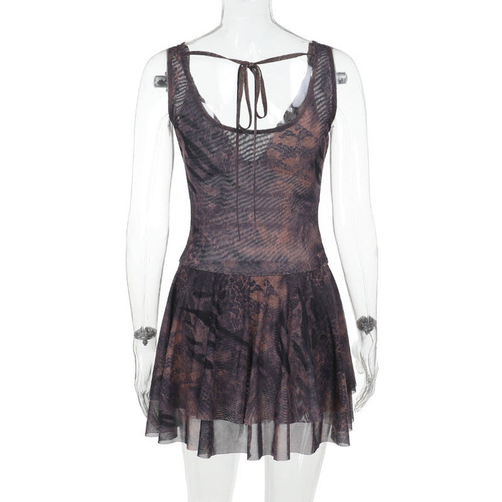 V neck print mesh cami mini dress  | Festival Outfits Women