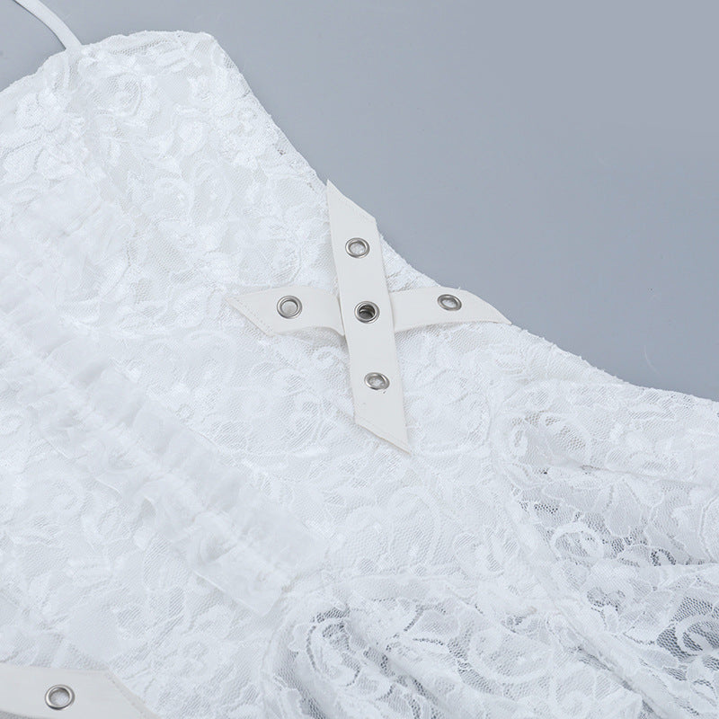 Cross pattern lace backless cami top  | Festival Outfits Women-final-sale