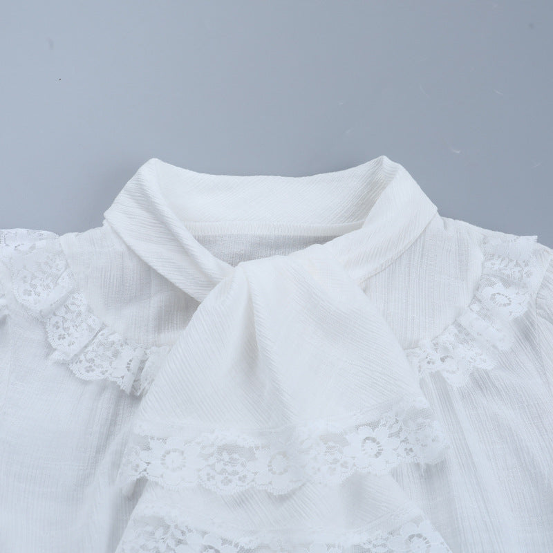 Puff sleeve lace hem button top  | Festival Outfits Women