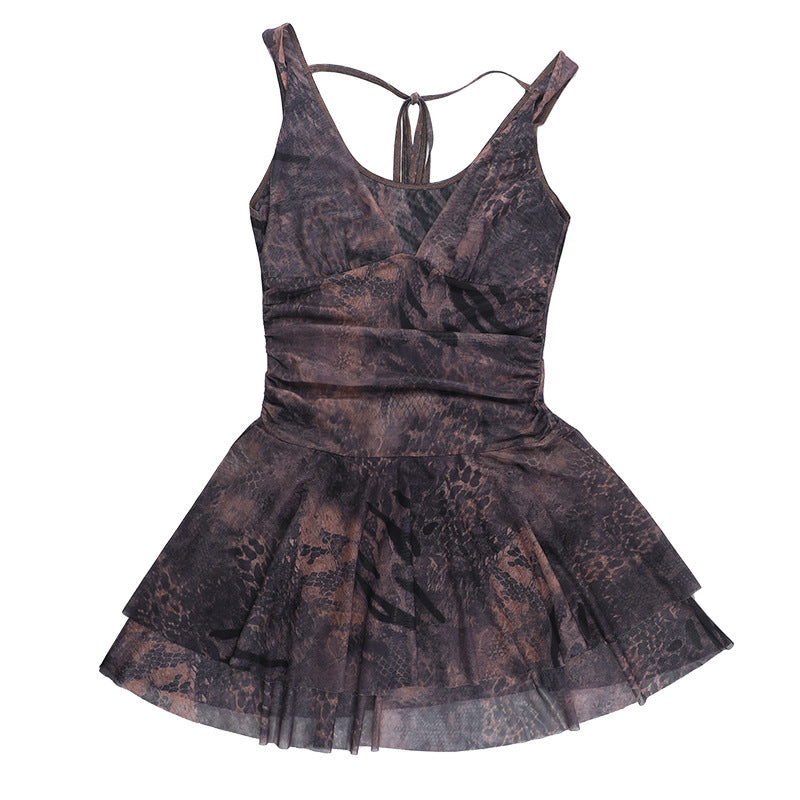 V neck print mesh cami mini dress  | Festival Outfits Women