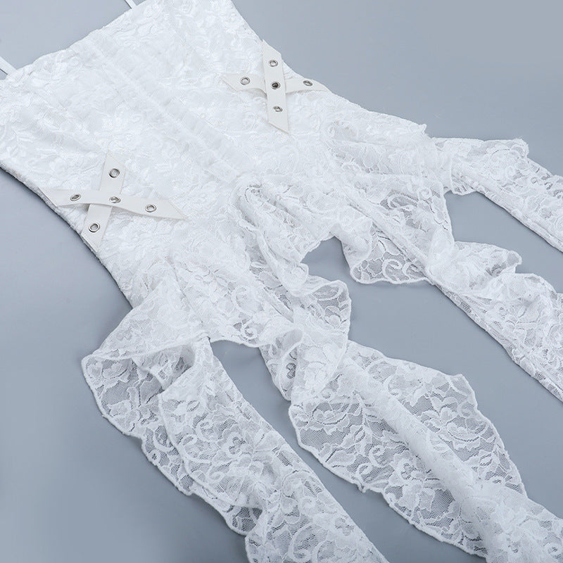 Cross pattern lace backless cami top  | Festival Outfits Women-final-sale