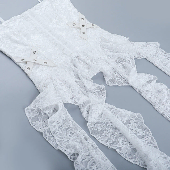 Cross pattern lace backless cami top  | Festival Outfits Women-final-sale