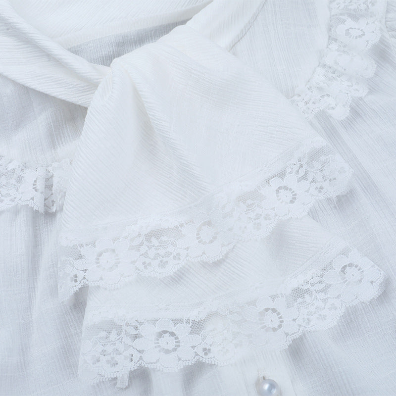 Puff sleeve lace hem button top  | Festival Outfits Women