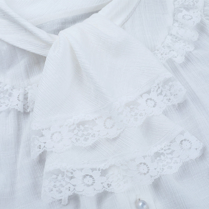 Puff sleeve lace hem button top  | Festival Outfits Women