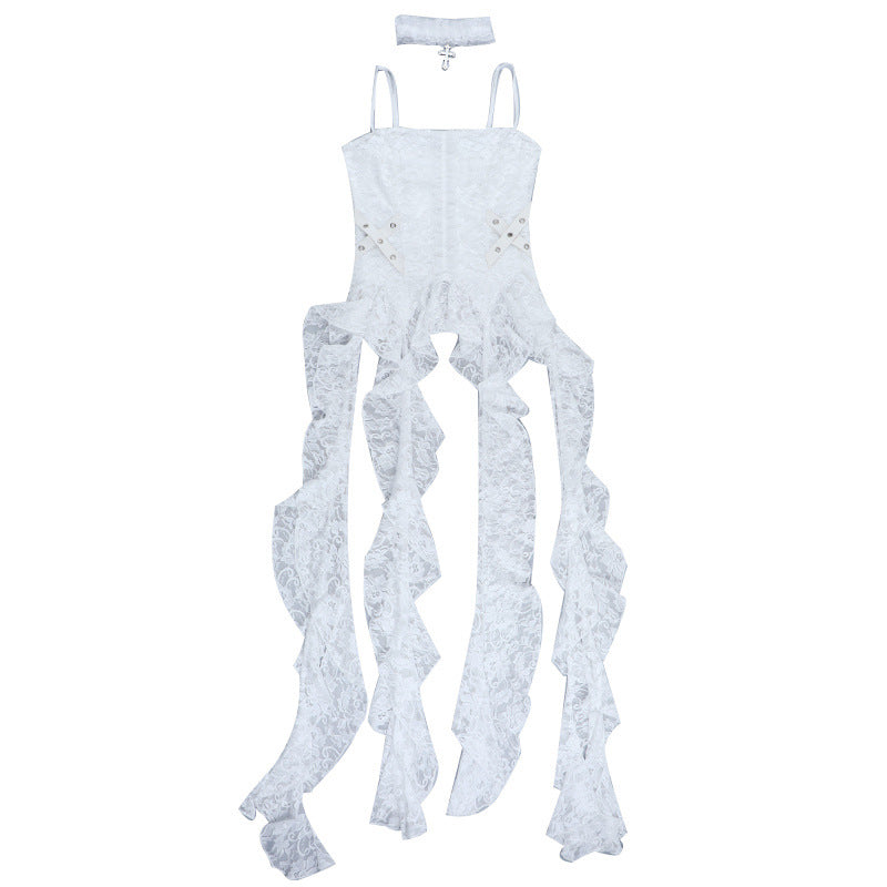 Cross pattern lace backless cami top  | Festival Outfits Women-final-sale