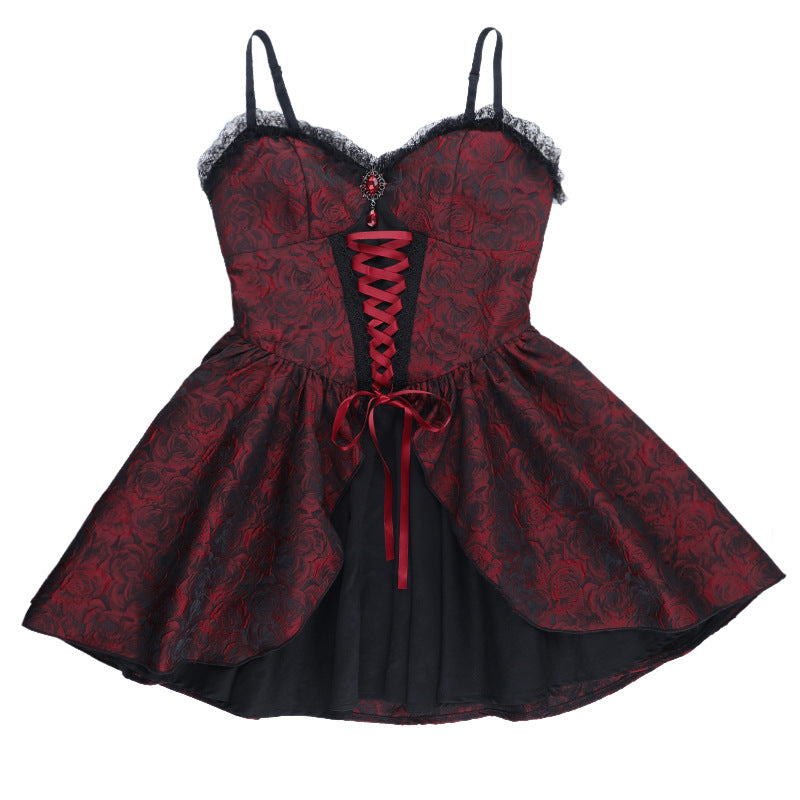 Lace up ruffle zip-up cami mini dress  | Festival Outfits Women
