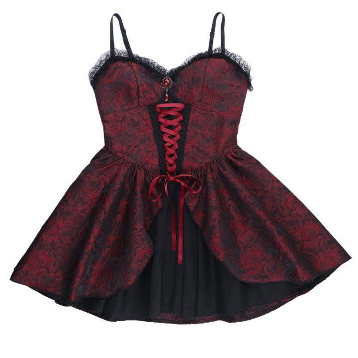 Lace up ruffle zip-up cami mini dress  | Festival Outfits Women