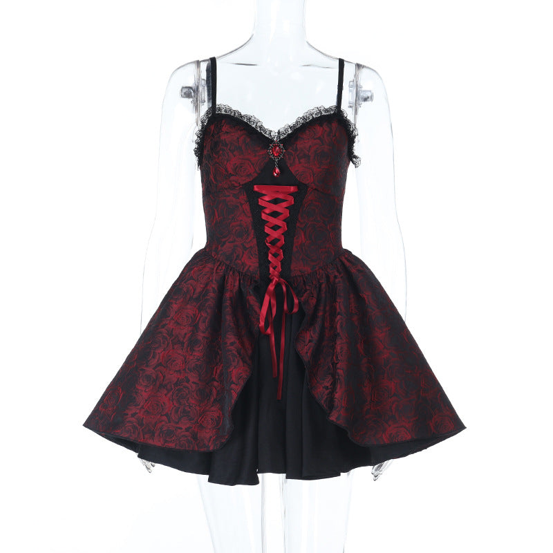 Lace up ruffle zip-up cami mini dress  | Festival Outfits Women
