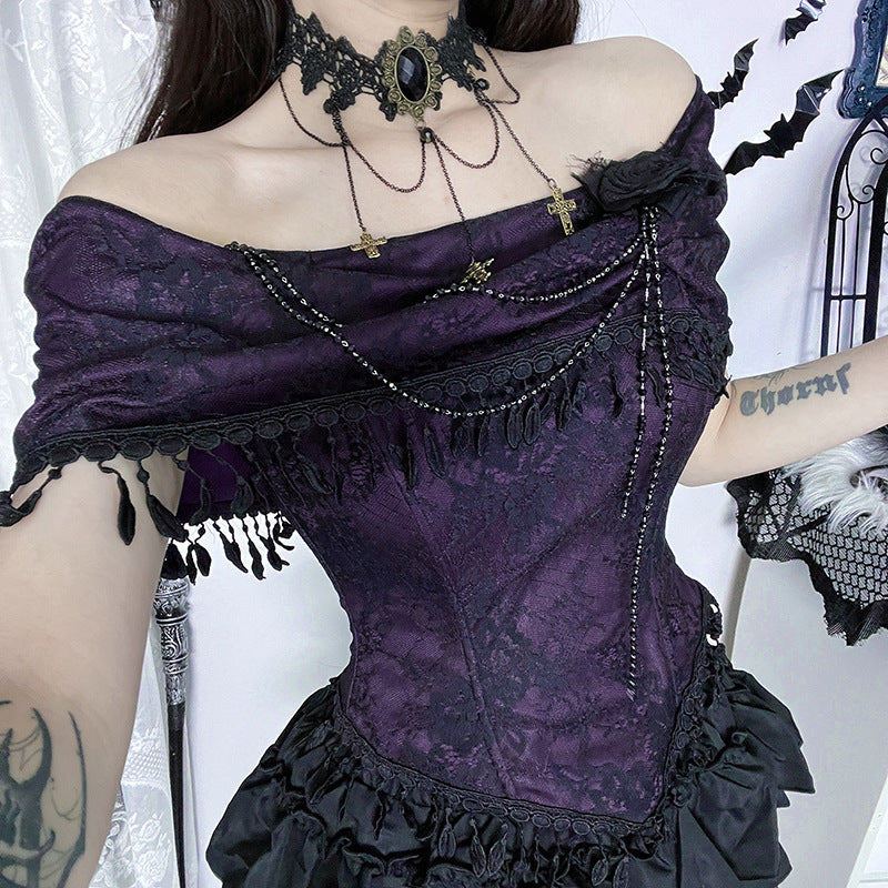 Off shoulder tassels beaded ruched top  | Festival Outfits Women