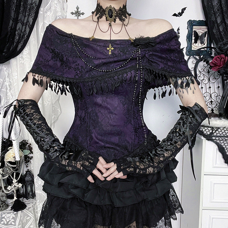 Off shoulder tassels beaded ruched top  | Festival Outfits Women