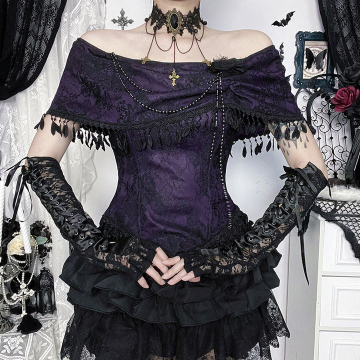 Off shoulder tassels beaded ruched top  | Festival Outfits Women