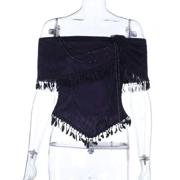 Off shoulder tassels beaded ruched top  | Festival Outfits Women