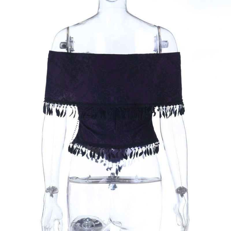 Off shoulder tassels beaded ruched top  | Festival Outfits Women