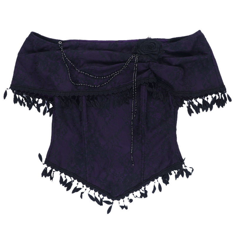 Off shoulder tassels beaded ruched top  | Festival Outfits Women