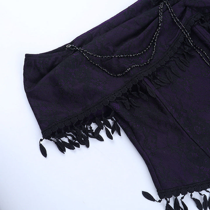 Off shoulder tassels beaded ruched top  | Festival Outfits Women