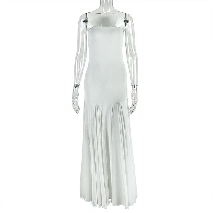 Mesh patchwork solid tube maxi dress  | Festival Outfits Women